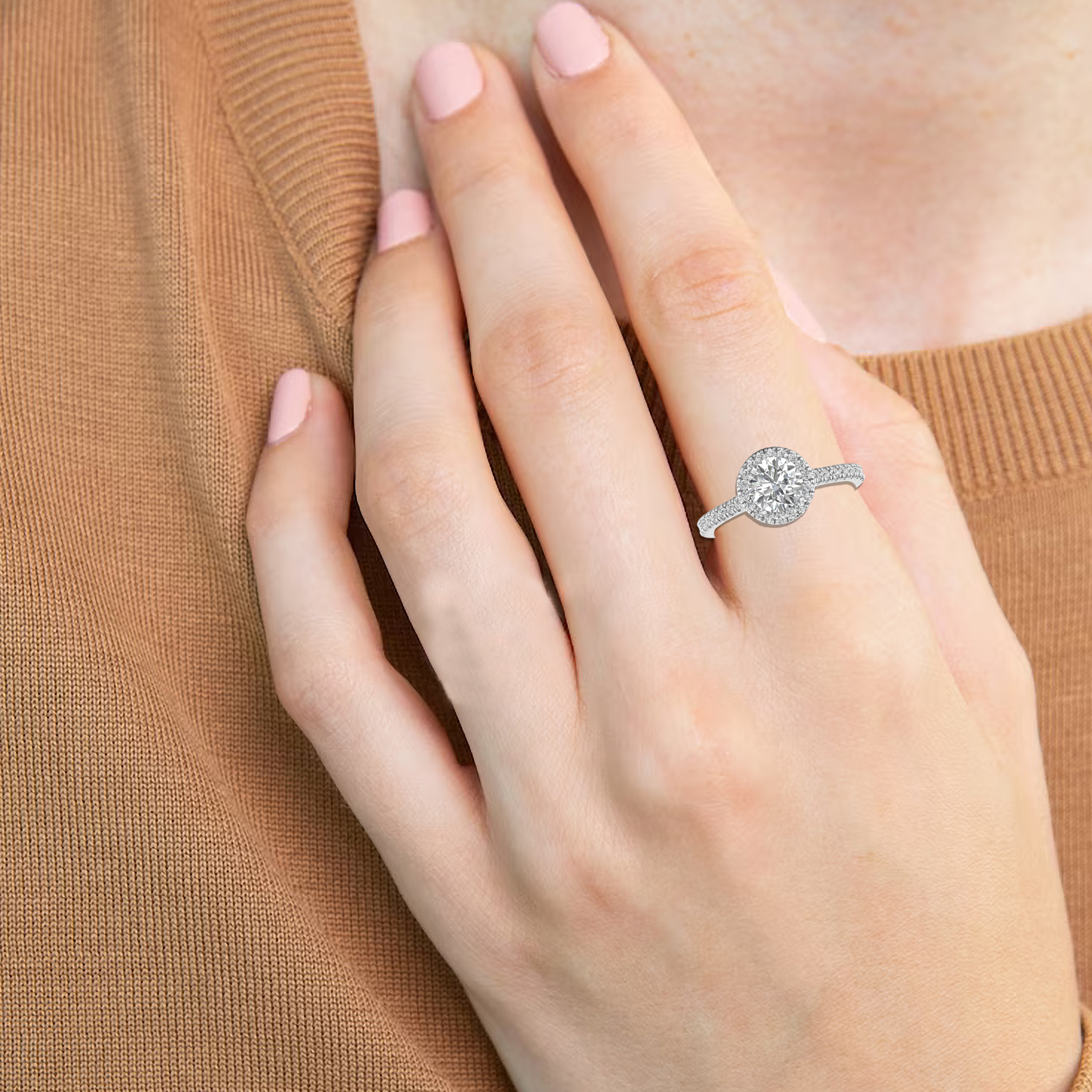 White Gold Studded 1.64 Carat Lab Grown Diamond Ring-G Color VS2 Clarity.